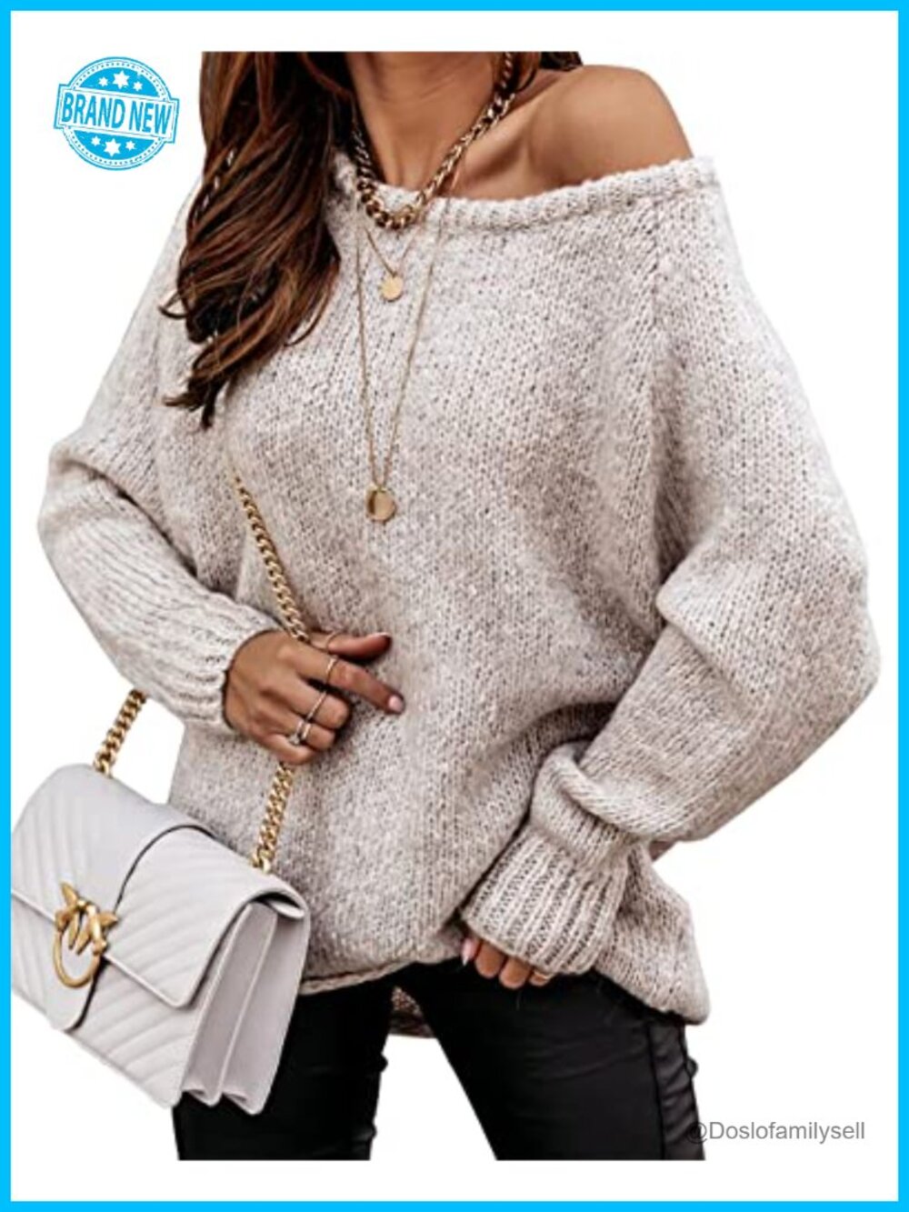 Women's Oversized Chunky Knit Off Shoulder Long Sleeve Pullover Sweater